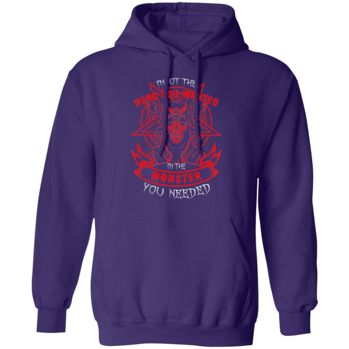 I'm Not The Hero You Wanted I'm The Monster You Needed Plain Front - Print On Back Hoodie - Sweat Shirt - Long Sleeve, Purple, Hoodie