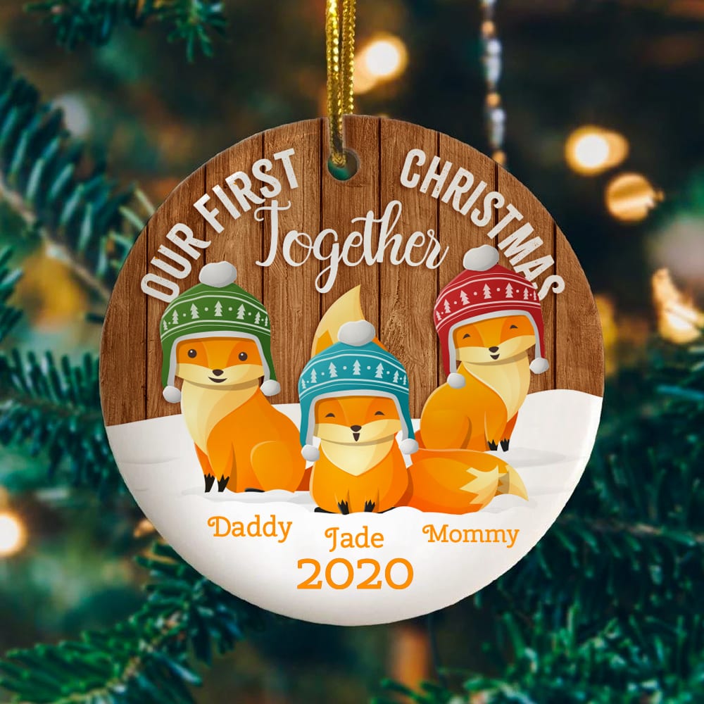 7KN. Our First Christmas -ornament -Cherry Swash-FF8F00