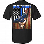 Back The Blue Police American Flag Print On Back Only - Plain Front T-Shirt - Proud Police Shirt, Black, Unisex T-Shirt