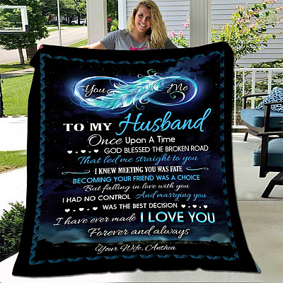 Alternative view of Personalized To My Husband Once Upon A Time God Blessed The Broken Road That Led Me Straight To You Fleece Blanket