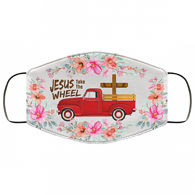 Jesus Take The Wheel Face Mask - Jesus Washable Reusable Custom – Printed Cloth Face Mask Cover, White, Cloth Face Cover