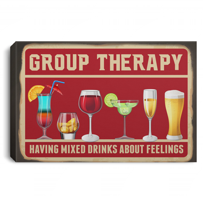 Group Therapy Having Mixed Drinks About Feelings Wrapped Framed Canvas Prints - Unframed Poster, White, 0.75'' Framed Canvas