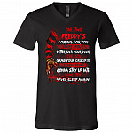 One Two Freddy's Coming to You Three Four Better Lock Your Door Horror Characters Gift T-Shirt - V Neck, Black, V-Neck T-Shirt