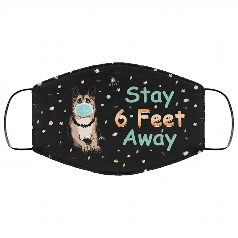 Stay 6 Feet Away Cute German Shepherd Dog Washable Reusable Custom - Printed Cloth Face Mask Cover, Black, Cloth Face Mask