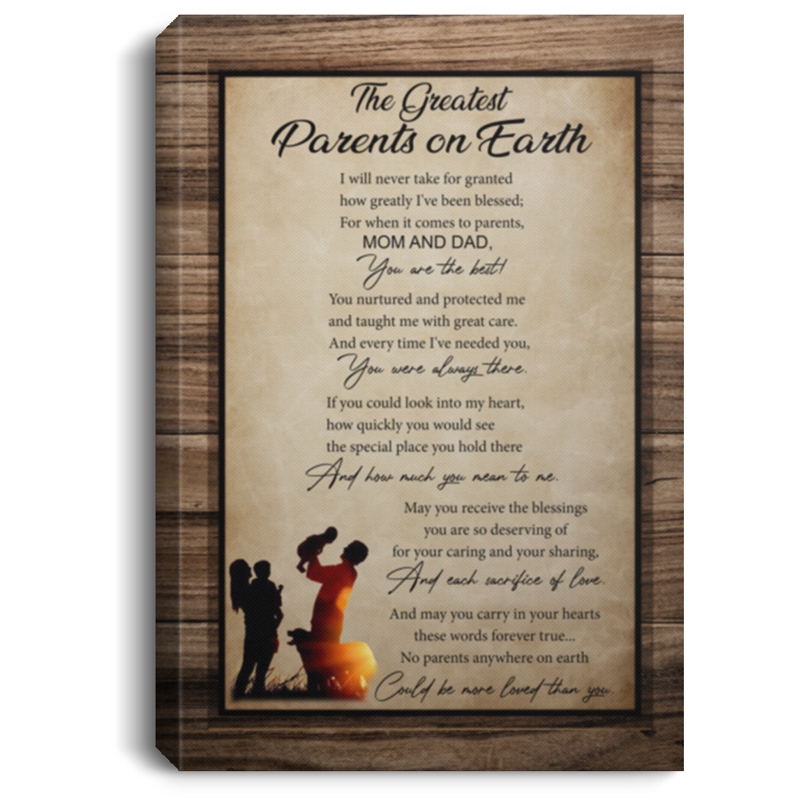 Mom Dad Greatest Parents Wrapped Framed Canvas Prints - Unframed Poster - Home Decor Wall Art - Family Gifts, White, 0.75'' Framed Canvas