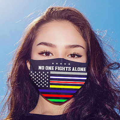 Alternative view of No One Fights Alone Frontline Warrior Washable Reusable Custom – Printed Cloth Face Mask Cover