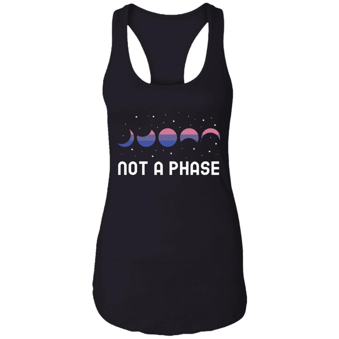 Not A Phase LGBTQ Moon Phase Bisexual Pride Flag Lesbian Gay Cotton Tank Top Tee - Racerback Tank, Black, Ladies Racerback Tank