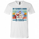 Jesus My Favorite Chord Is Gsus Funny Electric Guitar T-Shirt - V-Neck Shirt, White, V-Neck T-Shirt