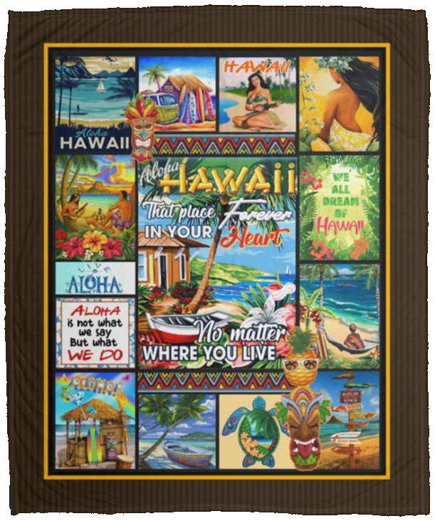 Aloha Hawaii That Place Forever In Your Heart No Matter Where You Live Fleece Blanket - Premium Sherpa Blanket, White, Cozy Plush Fleece Blanket - 50x60