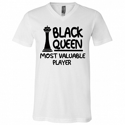 Black Queen Chess Most Valuable Player Afirca American Women T-shirt - V-neck, White, V-Neck T-Shirt