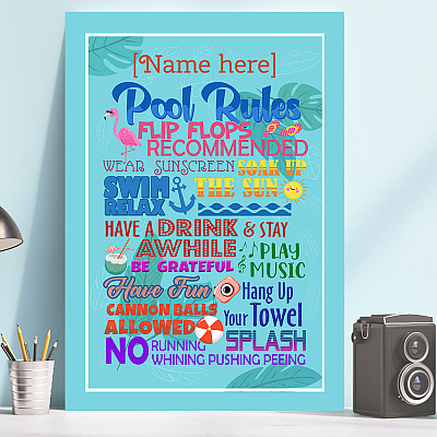 Alternative view of Personalized Pool Rules Flip Flops Recommended Wear Sunscreen Wrapped Framed Canvas Prints – Unframed Poster