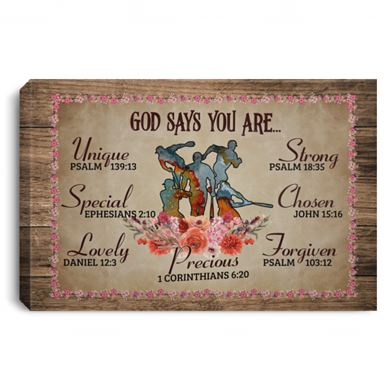 God Says You Are Strong Baseball Player Words Framed Canvas Unframed Poster - Cool Baseball Pride Wall Art, White, 0.75'' Framed Canvas