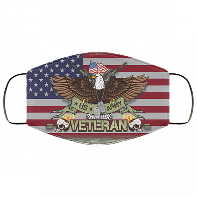 US Army Veteran Washable Reusable Custom - Printed Cloth Face Mask Cover, White, Cloth Face Cover