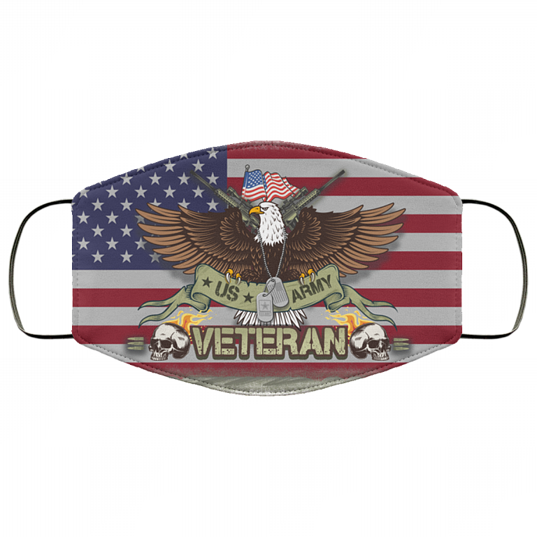 US Army Veteran Washable Reusable Custom - Printed Cloth Face Mask Cover, White, Cloth Face Cover
