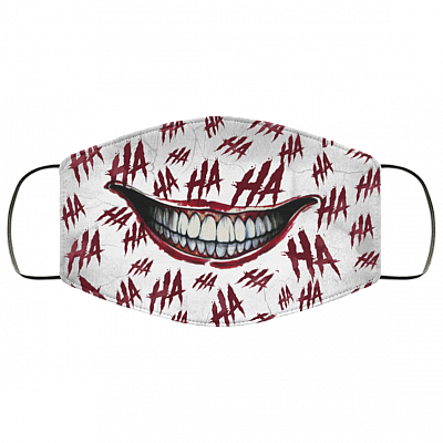 Ha Ha Ha Washable Reusable Custom – Printed Cloth Face Mask Cover - Joker Face Mask, White, Cloth Face Cover
