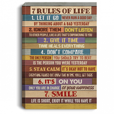 7 Rules of Life Wrapped Framed Canvas Prints - Unframed Poster Inspirational Wall Art - Housewarming Gifts, White, 0.75'' Framed Canvas