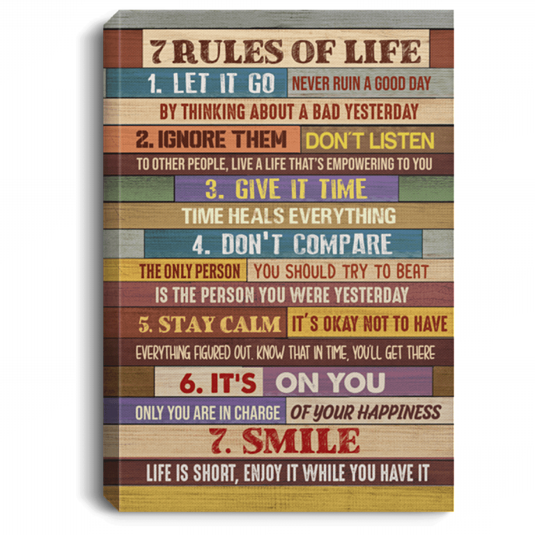 7 Rules of Life Wrapped Framed Canvas Prints - Unframed Poster Inspirational Wall Art - Housewarming Gifts, White, 0.75'' Framed Canvas