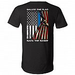 Salute The Flag Back The Badge Plain Front - Print On Back Only T-Shirt - V-Neck Shirt - Support Police Shirt, Black, V-Neck T-Shirt