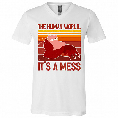 The Human World It's A Mess Funny Crab T-Shirt - V-Neck Shirt, White, V-Neck T-Shirt