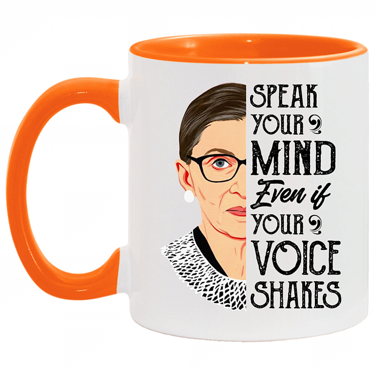 Speak Your Mind Even If Your Voice Shakes Accent Mug, White/Orange, 11 oz. Accent Mug