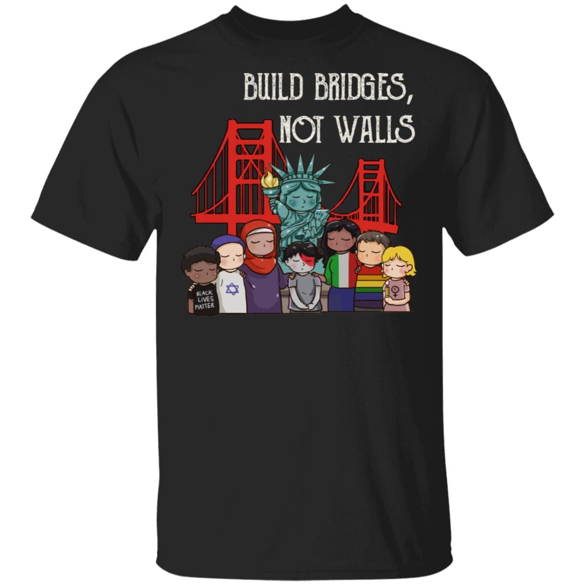 Build Bridges Not Walls T-Shirt, Black, Unisex T-Shirt