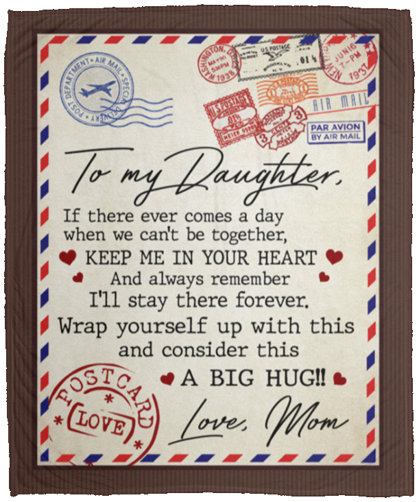 From Mom To My Daughter Keep Me In Your Heart Fleece Blanket - Premium Sherpa Blanket - Woven Blanket, White, Cozy Plush Fleece Blanket - 50x60