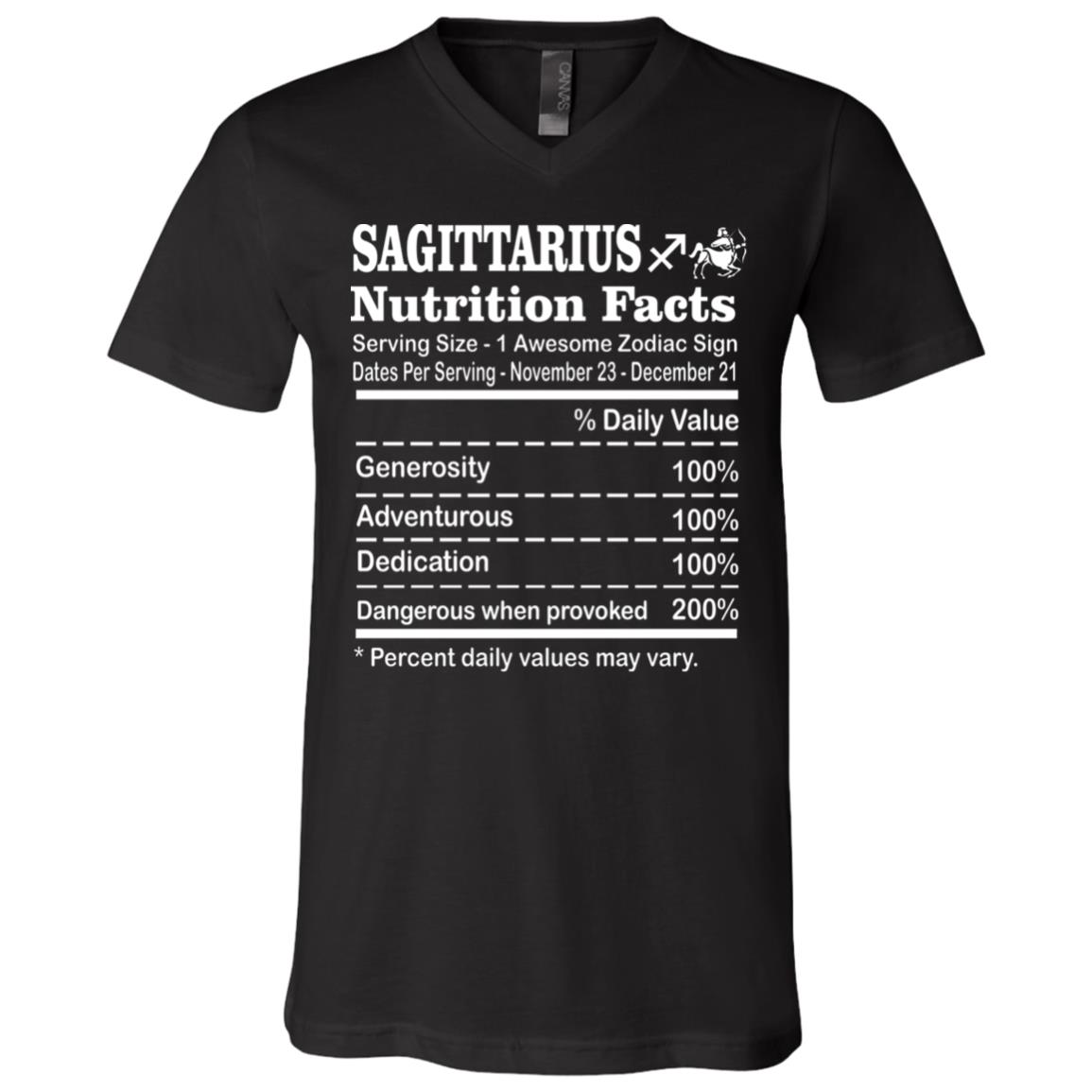 Sagittarius Nutrition Facts Zodiac Horoscope Birthday Astrology T-shirt - V-Neck Tee, Black, V-Neck T-Shirt