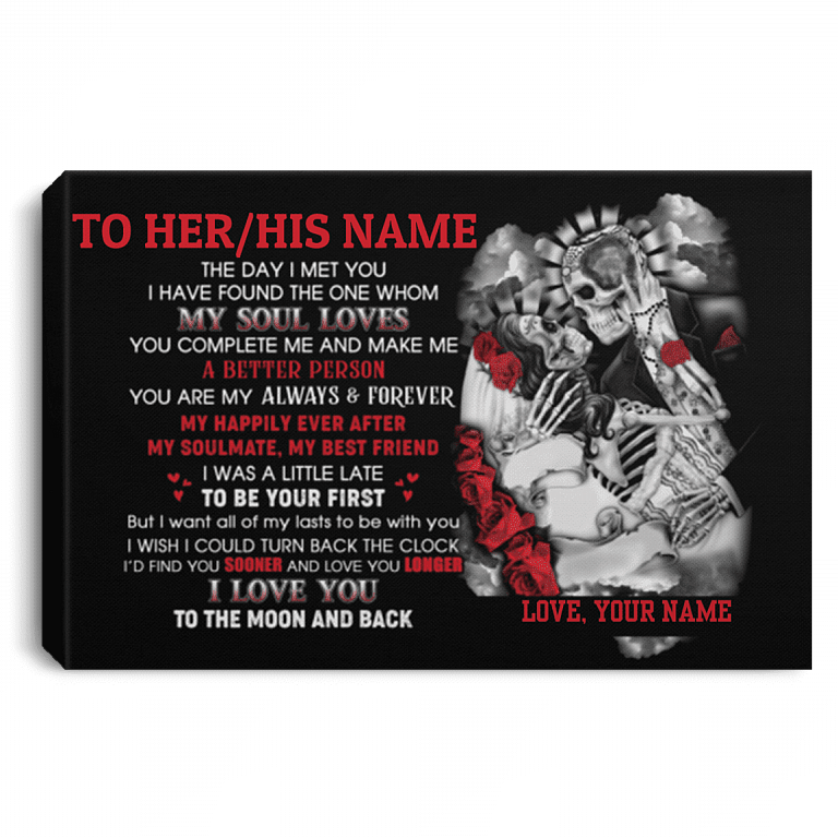 I Love You To The Moon And Back Skull Couple Personalized Canvas Prints With Name Unframed Poster Home Decor, White, 0.75'' Framed Canvas