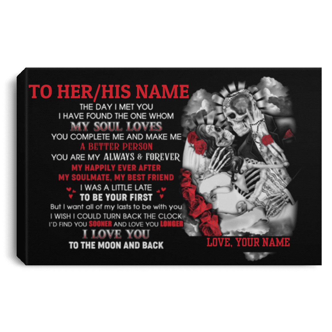 I Love You To The Moon And Back Skull Couple Personalized Canvas Prints With Name Unframed Poster Home Decor, White, 0.75'' Framed Canvas I Love You To The Moon And Back Skull Couple Personalized Canvas Prints With Name Unframed Poster Home Decor, White, 0.75'' Framed Canvas