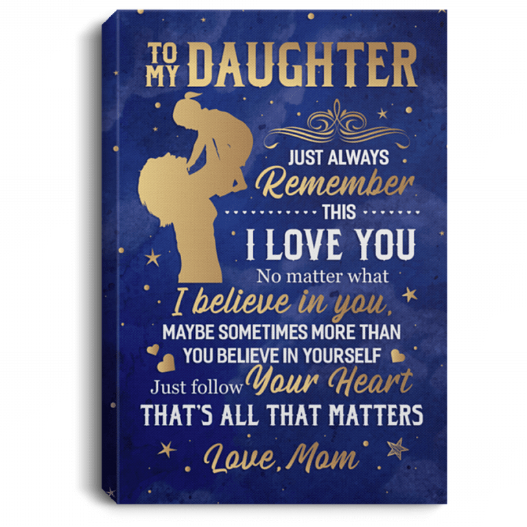 From Mom TO MY Daughter Just Always REMEMBER THIS I LOVE YOU Framed Canvas - Unframed Poster, White, 0.75'' Framed Canvas