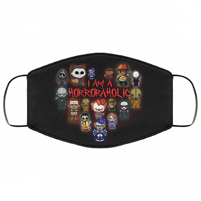 I Am A Horroraholic Horror Movies Lover Characters Washable Reusable Custom – Printed Cloth Face Mask Cover, Black, Cloth Face Cover