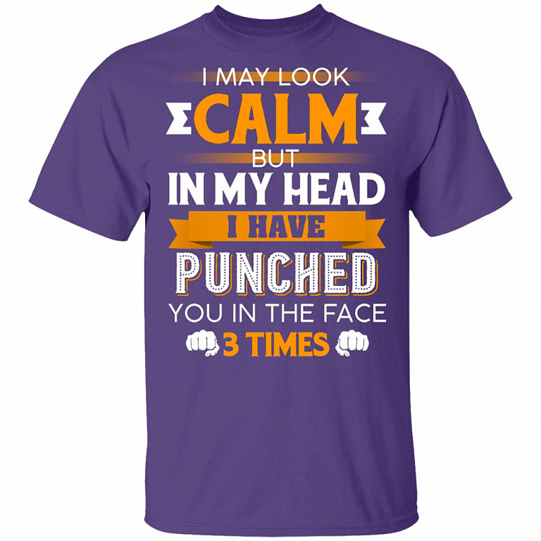 I May Look Calm But in My Head I Have Punched You in The Face 3 Times T-Shirt, Purple, Unisex T-Shirt