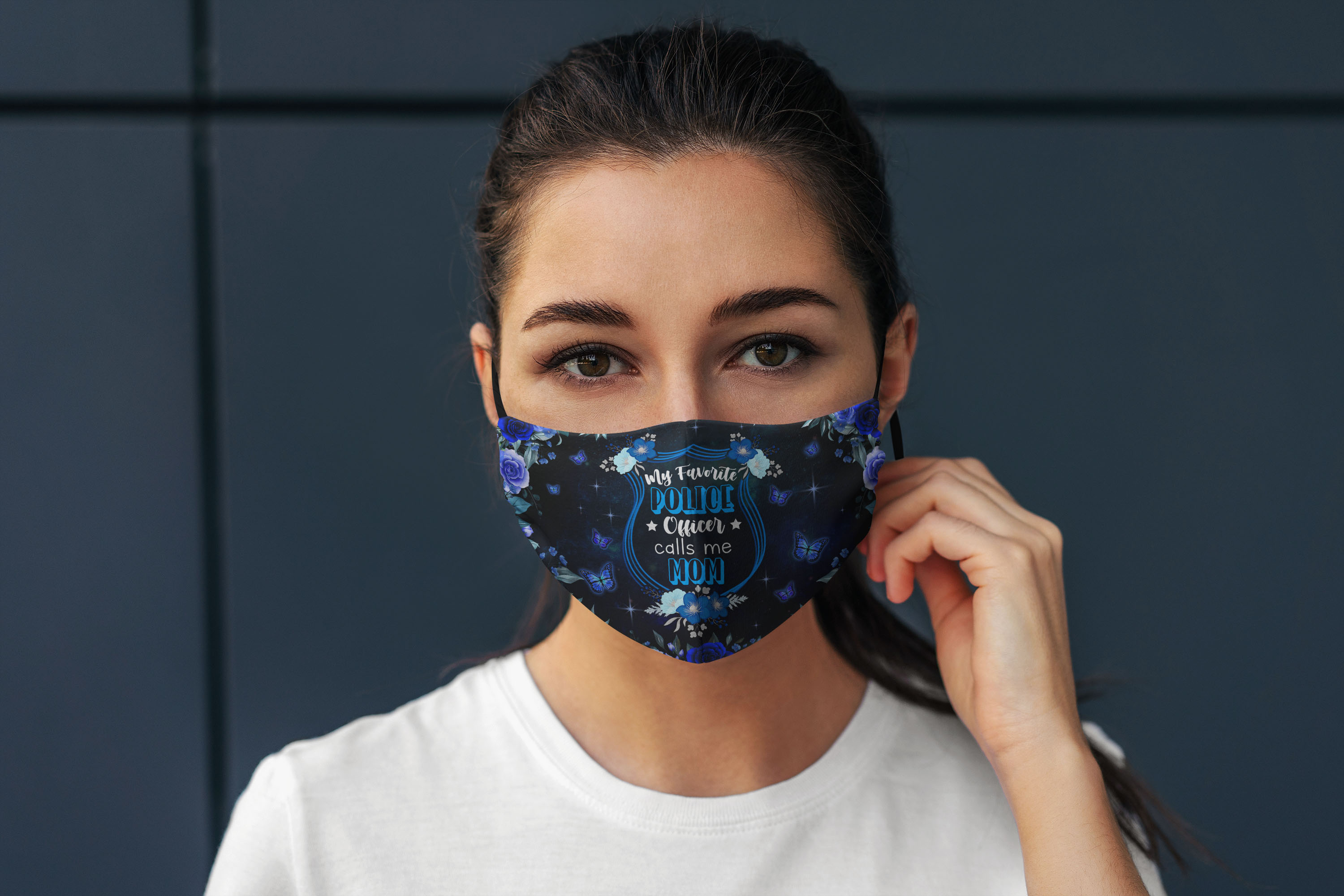 2VT. Mom Favorite Police Officer Flower mask mockup