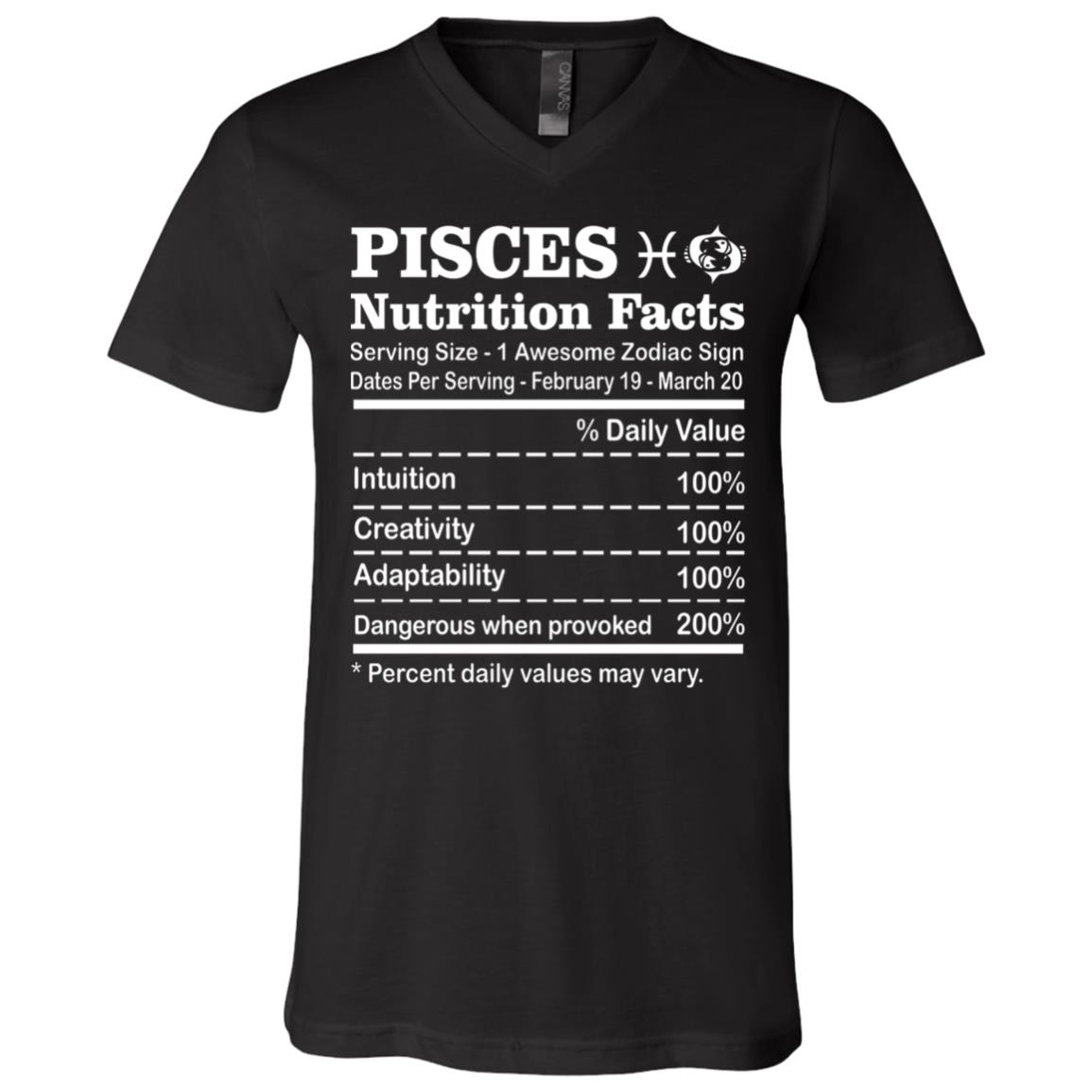 Pisces Nutrition Facts Zodiac Horoscope Birthday Astrology T-shirt - V-Neck Tee, Black, V-Neck T-Shirt