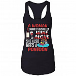 A Woman Cannot Survive On Wine Alone She Also Needs A Pontoon Cotton Tank Top Tee - Ladies Racerback Tank, Black, Ladies Racerback Tank
