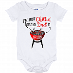 I'm Just Chillin While My Dad Is Grillin Baby Onesie - Toddler Baby Infant Bodysuit, White, Baby Onesie - 12 Month