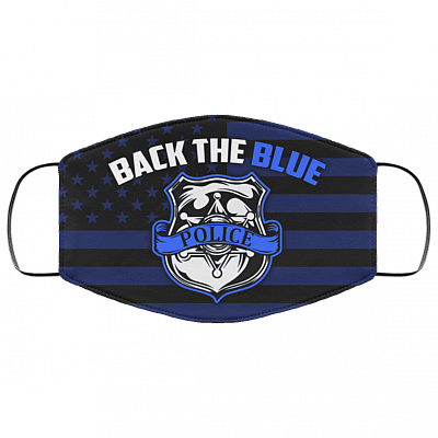 Back The Blue Police Badge Washable Reusable Custom – Printed Cloth Face Mask Cover, White, Cloth Face Mask