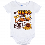 My Hero Wears Combat Boots Baby Onesie - Baby Infant Bodysuit, White, Baby Onesie - 12 Month