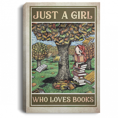 Just A Girl Who Loves Books Gallery Wrapped Framed Canvas Prints - Unframed Poster - Home Decor Wall Art, White, 0.75'' Framed Canvas