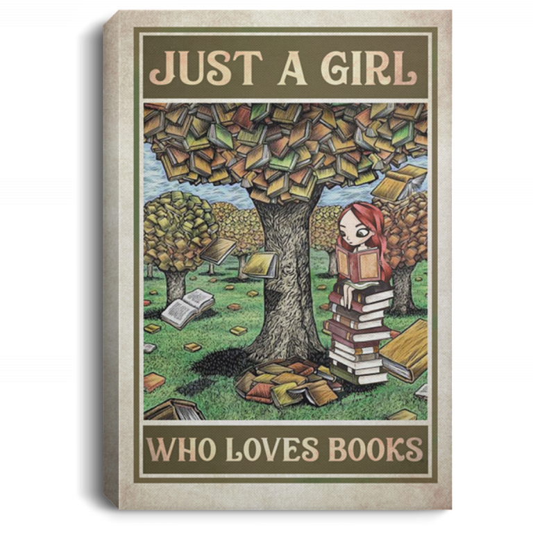 Just A Girl Who Loves Books Gallery Wrapped Framed Canvas Prints - Unframed Poster - Home Decor Wall Art, White, 0.75'' Framed Canvas