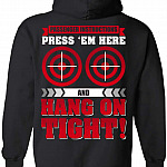 Passenger Instructions Press' Em Here and Hang On Tight Men's Biker Print On Back T-Shirt, Hoodie, Black