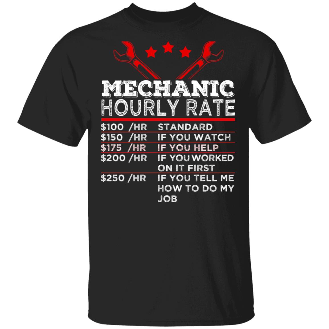 Funny Mechanic T-shirt - Mechanic Hourly Rate T Shirt - Labor Rates T-shirt - Cool Mechanic Shirts For Men, Black, Unisex T-Shirt