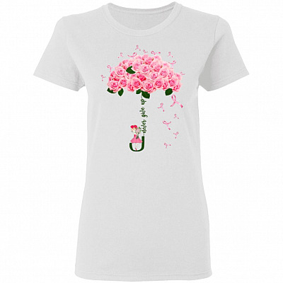 Never Give Breast Cancer Up T-Shirt - Breast Cancer Awareness Shirt, White, Ladies T-Shirt