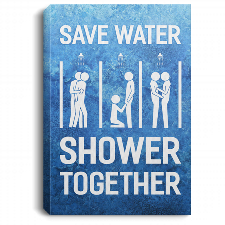 Save Water Shower Together Gallery Wrapped Framed Canvas Prints - Unframed Poster - Home Decor Wall Art, White, 0.75'' Framed Canvas