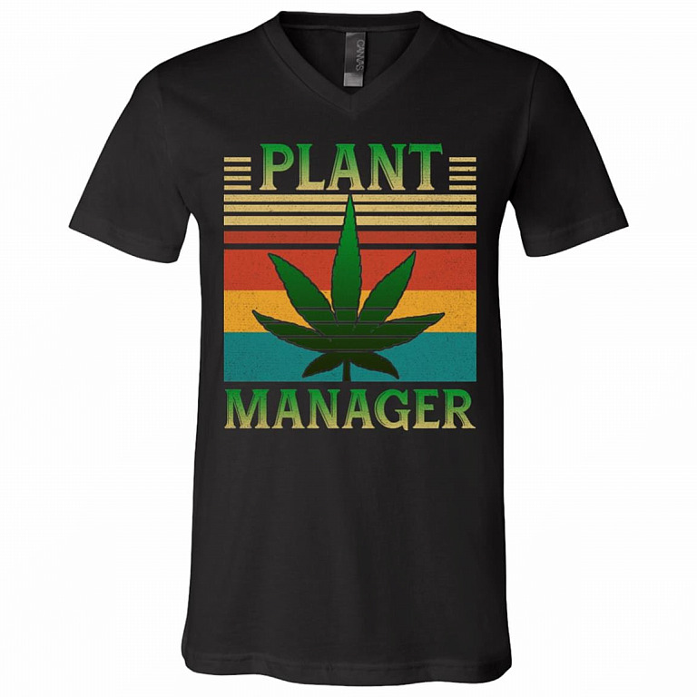 Plant Manager Vintage Weed T-Shirt - V-Neck Shirt - Funny Quotes Shirt, Black, V-Neck T-Shirt