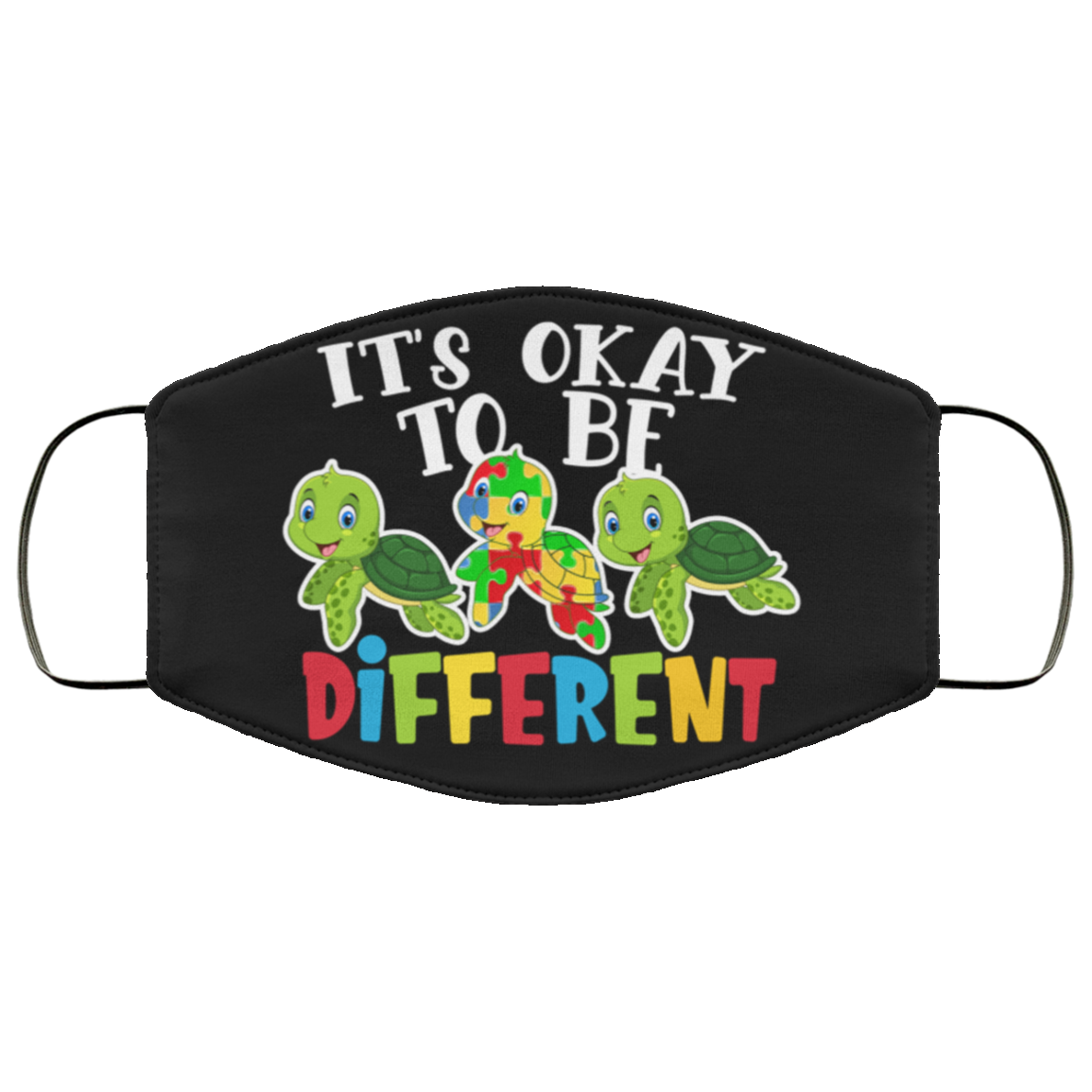 It Is Ok To Be Different Puzzle Piecce Turtle Washable Reusable Custom -  Printed Cloth Face Mask Cover, White, Cloth Face Cover It Is Ok To Be Different Puzzle Piecce Turtle Washable Reusable Custom - Printed Cloth Face Mask Cover, White, Cloth Face Cover