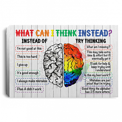What Can I Think Instead Try Thinking Framed Canvas Print - Unframed Poster - Classroom Wall Art, White, 0.75'' Framed Canvas