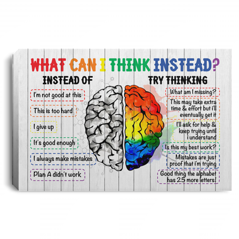 What Can I Think Instead Try Thinking Framed Canvas Print - Unframed Poster - Classroom Wall Art, White, 0.75'' Framed Canvas