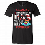 A Woman Cannot Survive On Wine Alone She Also Needs A Pontoon T-Shirt - V-Neck Shirt, Black, V-Neck T-Shirt