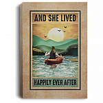 Kayak And She Lived Happily Ever After Gallery Wrapped Framed Canvas Prints - Unframed Poster - Decor Wall Art, White, 0.75'' Framed Canvas